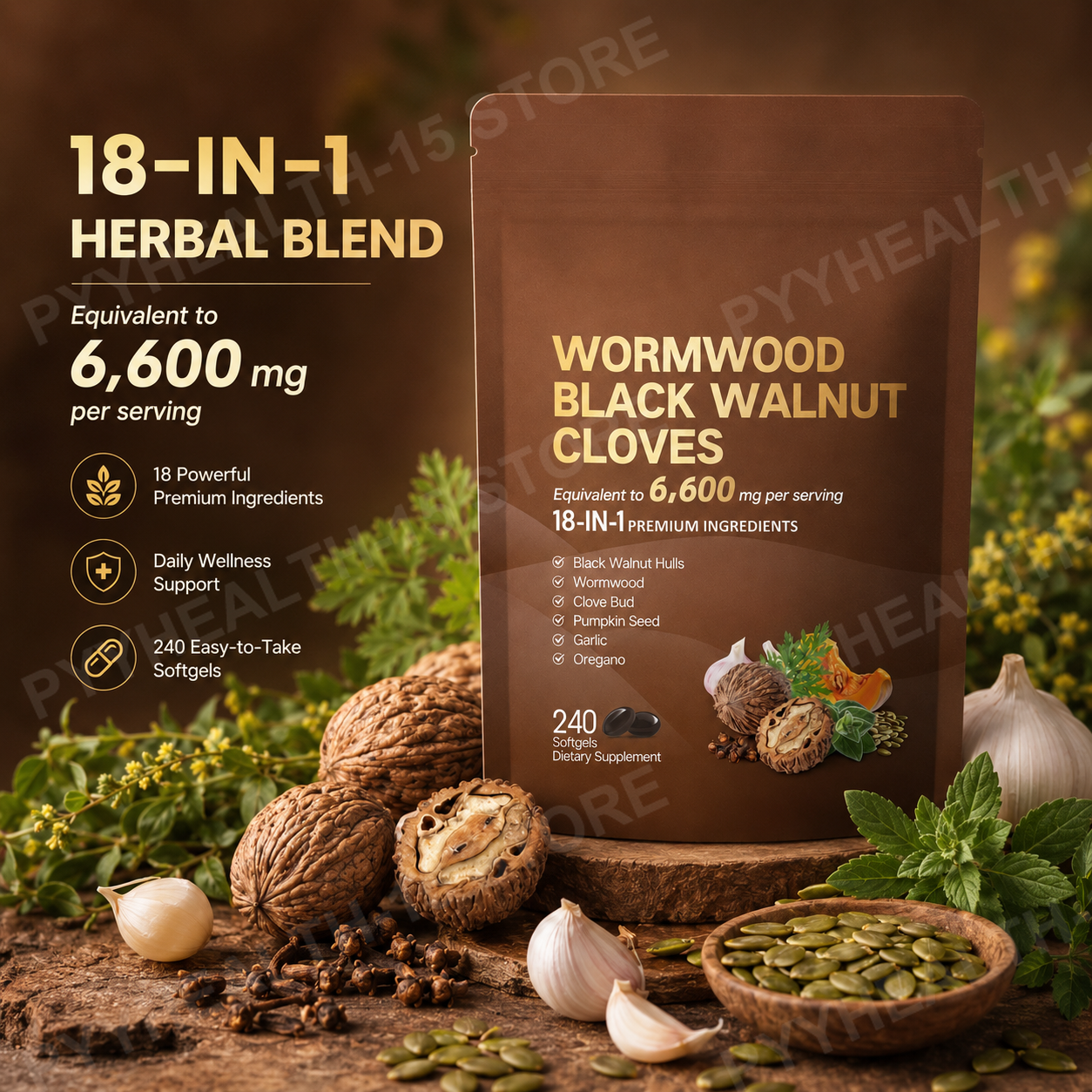 Herbal Wellness - 18-in-1 Wormwood Black Walnut Clove Softgels