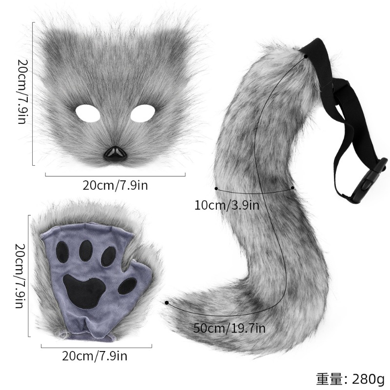 Furry Cat Ears Mask Tail & Paw - Cat Claw Bark ulasan dan harga