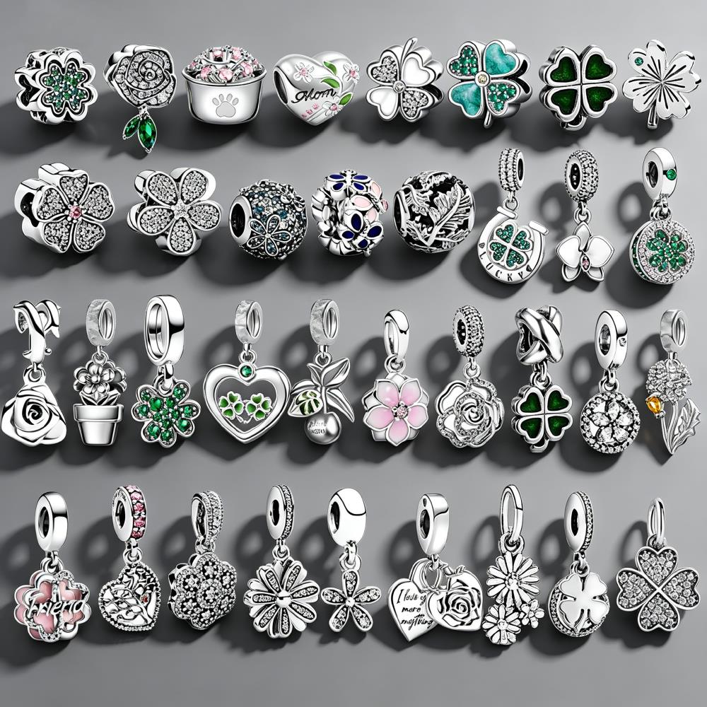 NEW 925 Silver Four Leaf Clove - Red Clover Flower ulasan dan harga