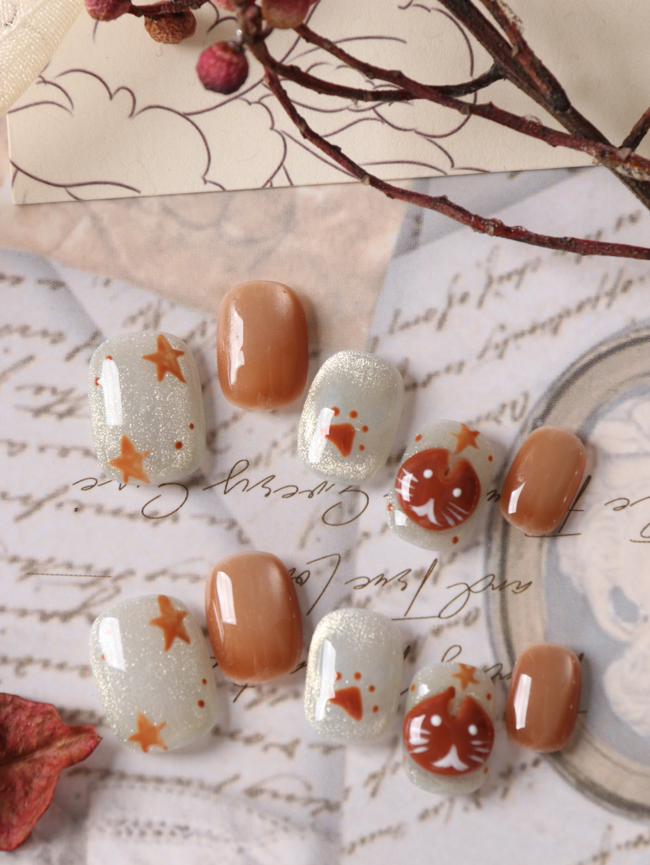 10Pcs Press on Nails Short Whi - Cat Claw Bark ulasan dan harga