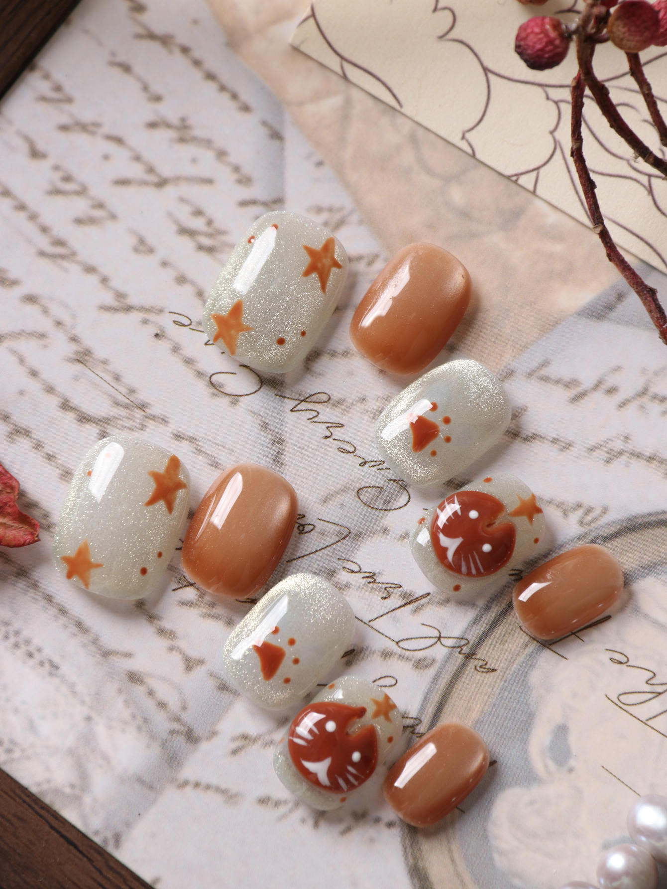 10Pcs Press on Nails Short Whi - Cat Claw Bark ulasan dan harga