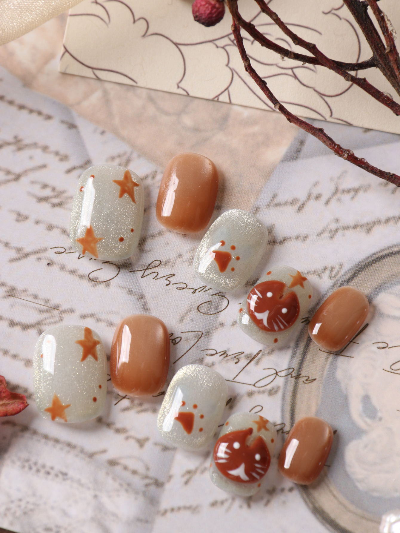10Pcs Press on Nails Short Whi - Cat Claw Bark ulasan dan harga